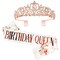 Rose Gold Birthday Tiara Crown for Women, Happy Birthday Flower Crown Sash, Birthday Decorations Party Favors Supplies Birthday Cake Toppers Birthday Gifts for Women Halloween Cosplay